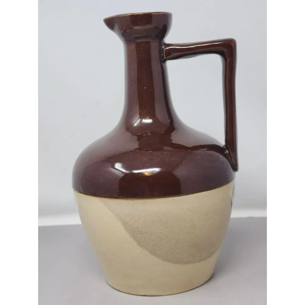 Vintage Two-Tone Brown & Cream Stoneware‎ Jug With Handle Federal Law Stamp